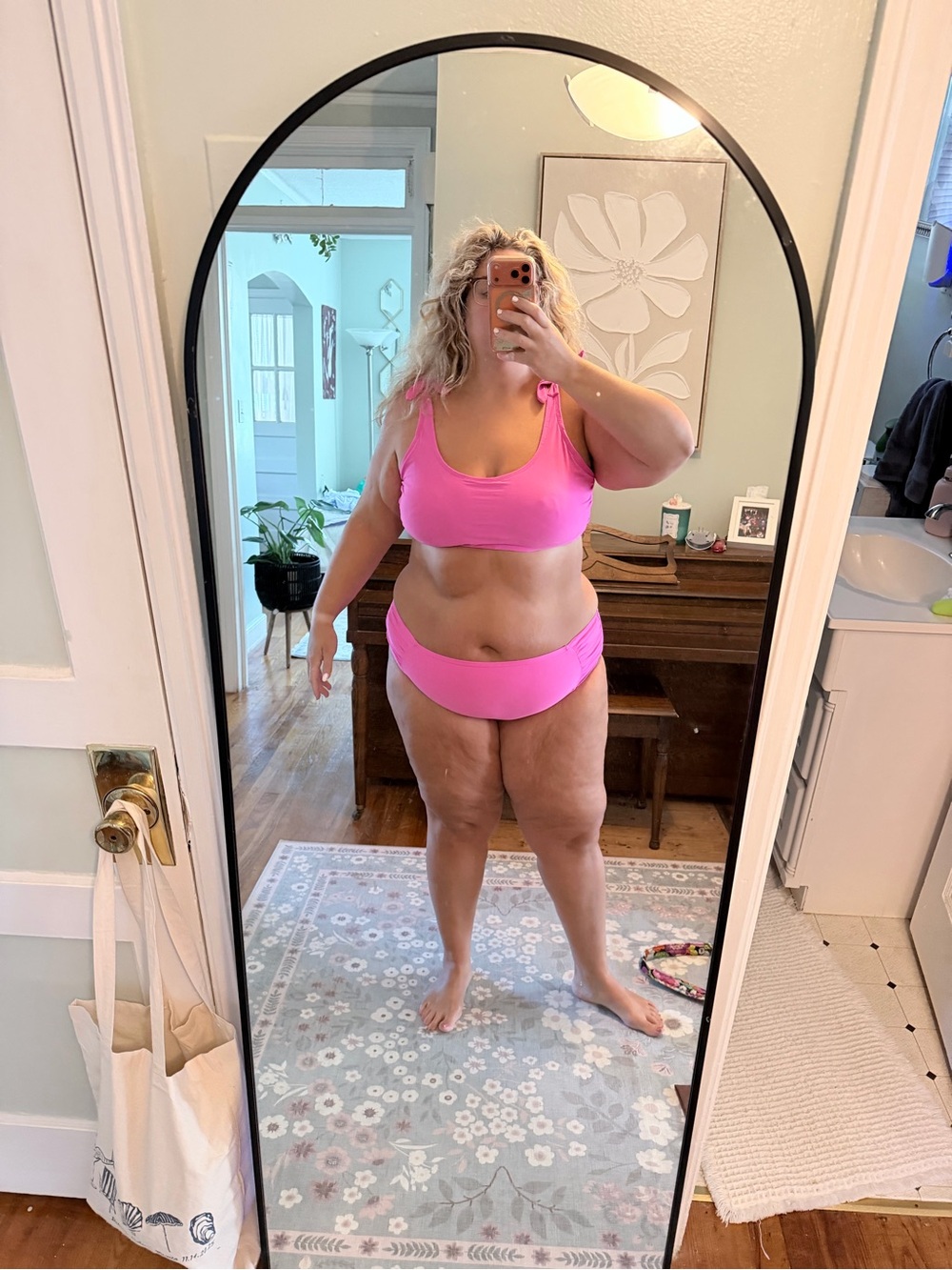 Xhilaration Hot Pink Scoop Bikini Top & High Waist Bottoms